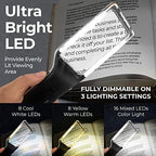 MagniPros Patented 6X Rechargeable Magnifying Glass with 3 Color Light Modes & Anti-Glare Lens - Relieve Eye Strain | Perfect for Low Vision Seniors, Macular Degeneration & Fine Print