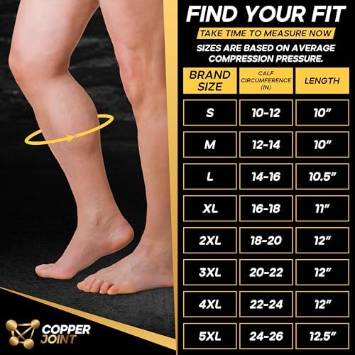 Calf Compression Sleeve for Men & Women –Leg Compression Sleeve for Shin Splint Relief, Leg Cramps, Varicose Vein Compression Leg Sleeve, Calf Sleeves for Runners -Copper Infused Nylon 20-30mmHg Large