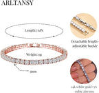 14K White Gold Plated 5mm Cubic Zirconia Tennis Bracelet for Women and Men, Classic Silver Diamond Tennis Bangle Bracelets, Adjustable Detachable 7.6IN Length, Suitable for Everyone
