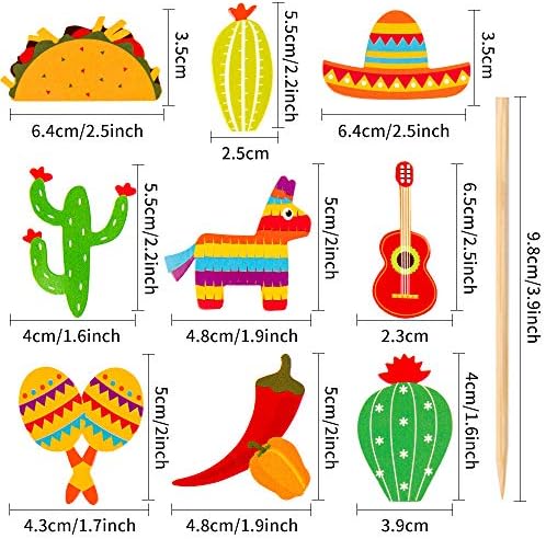 36 Pcs Fiesta Cupcake Topper Mexican Theme Cake Decoration for Mexican Themed Cactus Donkey Taco Pepper Sombrero Mustache Party Decorations