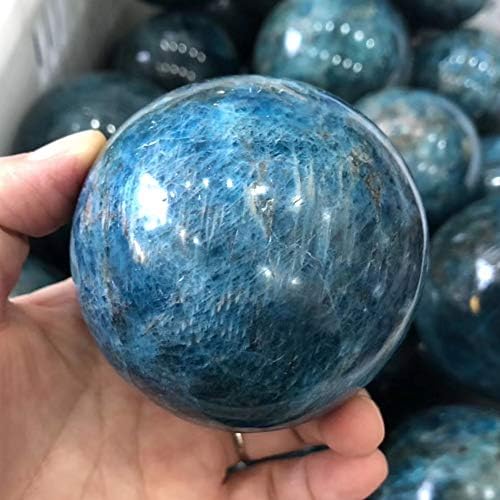 Natura Blue Apatite Ball Quartz Crystal Sphere Chakra Healing Crystal Stone Meditation Fengshui Home Decoration Free Wood Stand (70-75mm)