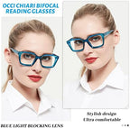 OCCI CHIARI Trendy Bifocal Reading Glasses 2.5 Women Blue Light Blocking Oversized Readers 1.0 1.5 2.0 2.5 3.0 3.5(Blue,2.50)
