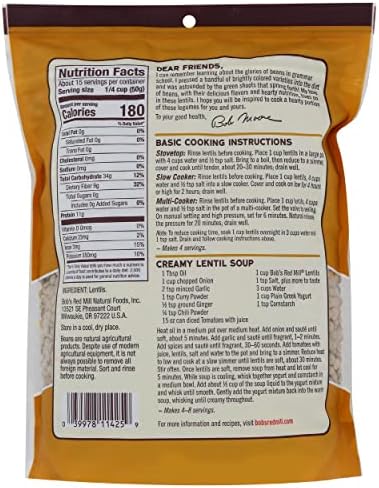 Bob's Red Mill Brown Lentil Beans, Vegan, 27 Ounces (Pack Of 4)
