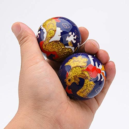 BRABUD 1.97'' Baoding Balls Hand Exercise Stress Balls with Chimes Dragon&Phoenix Pattern Blue Balls with Box Parents Gift TQZDBS80
