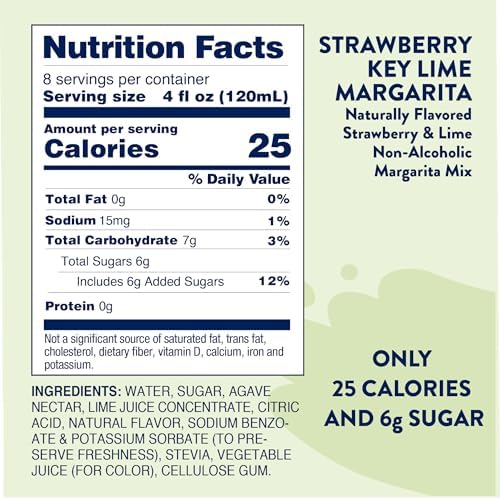 Jordan's Skinny Mixes Syrups Sugar Free Syrup, Naturally Sweetened Strawberry Key Lime Margarita Mix, 32 oz, Low Calorie Flavoring, Protein Shake, Cocktail & More, Gluten Free, Keto Friendly
