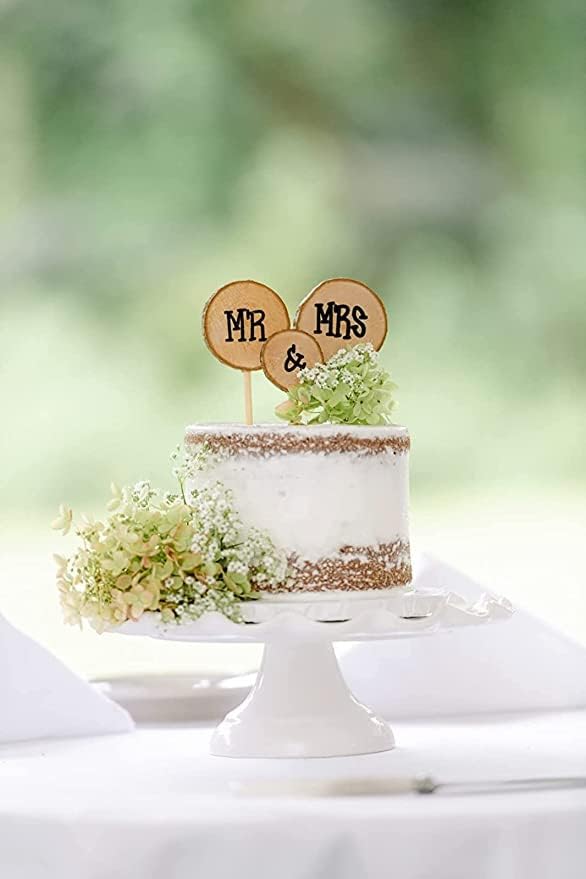 3 Pcs Mr&Mrs Toppers Natural Wood Cake Decoration Chic Rustic Wedding Mr Mrs Letter for Couple Sweetheart Party Anniversary Birthday