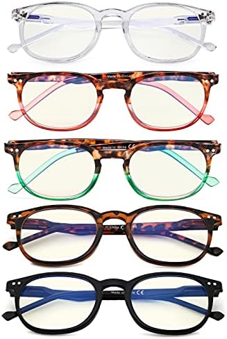 Eyekepper 5 Pack Retro Design Blue Light Blocking Readers Blue Glare Filter Computer Reading Glasses +4.00
