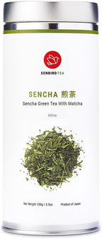 Senbird Premium Sencha With Matcha - Japanese Green Tea With Matcha - From Kyoto, Japan - Loose Leaf Tea In Airtight Tea Tin (3.5oz/100g)