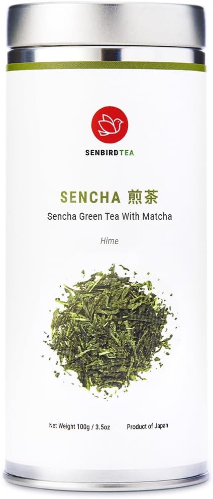Senbird Premium Sencha With Matcha - Japanese Green Tea With Matcha - From Kyoto, Japan - Loose Leaf Tea In Airtight Tea Tin (3.5oz/100g)