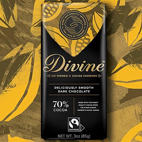 Divine Chocolate Bars - 70% Dark Chocolate - Made with Fairtrade Cocoa, Natural Ingredients, No Artificial Flavors | 3oz. Bars (12 Pack)