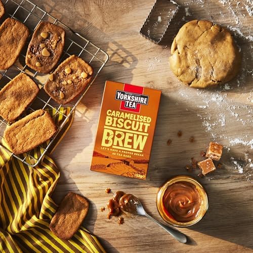 Yorkshire Tea Caramelised Biscuit Brew, Pillow Tea Bags, 40 Count (Pack of 1), Caffeinated, Enjoy Hot or Iced, 40 Teabags
