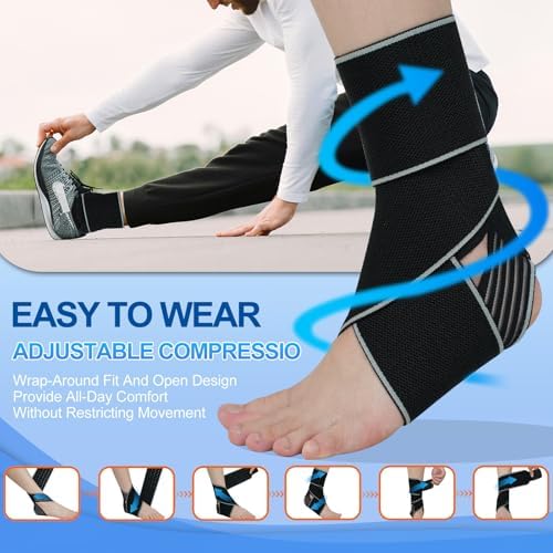 2 Pack Ankle Brace for Men & Women- Adjustable Support Foot Wrap with Anti-Slip Design, Ankle Compression Sleeve for Achilles Tendonitis, Plantar Fasciitis, Sprains & Sports Injuries(Black)