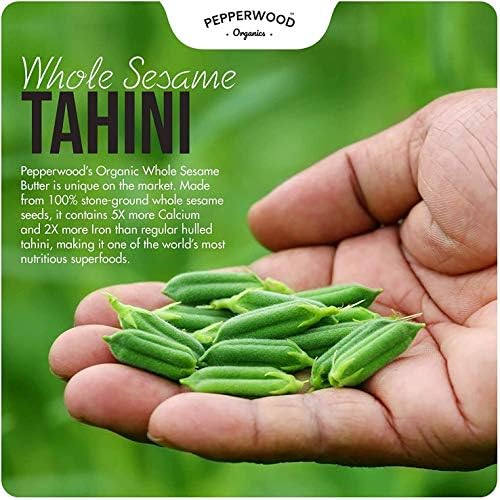 Organic Whole Sesame Tahini Paste - Bulk 6.6lb Bucket - Unhulled & Stone-Ground - Silky Smooth Texture in Hummus, Dips, Dressings - Unsalted, Nut-Free, Kosher, Paleo, Keto - Pepperwood Organics