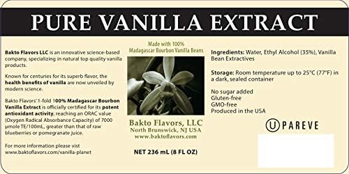 Bakto Flavors Pure Madagascar Vanilla Extract, 8 Ounces