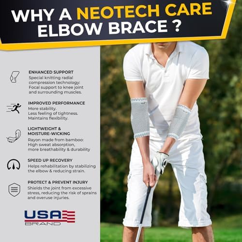 NeoTech Care Elbow Support Brace - Breathable - Men, Women, Right or Left (Gray, Size S, 1 Unit)