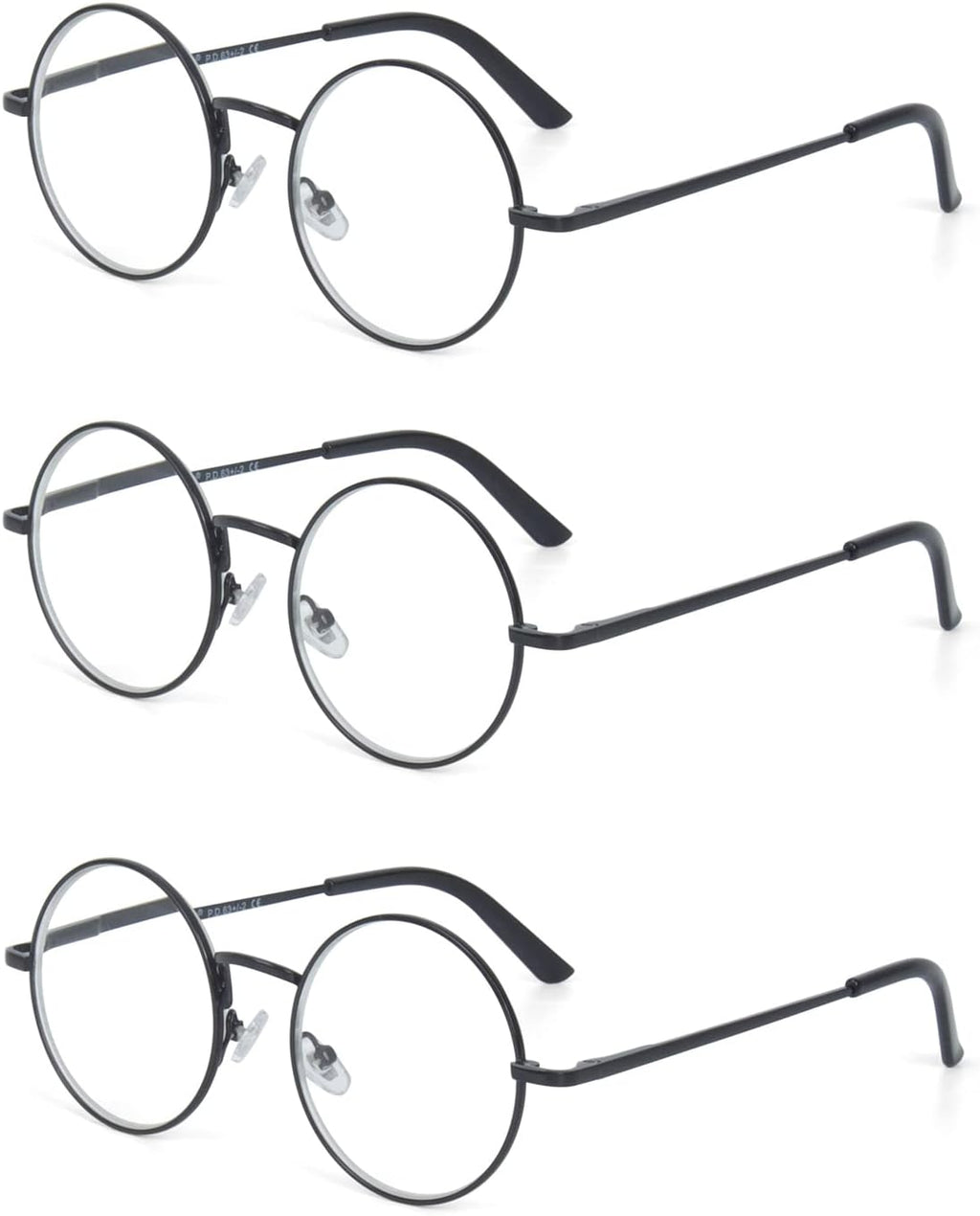 Metal Frame Round Reading Glasses with Spring Hinge (Black, Silver and Gunmetal)