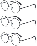 Metal Frame Round Reading Glasses with Spring Hinge (Black, Silver and Gunmetal)