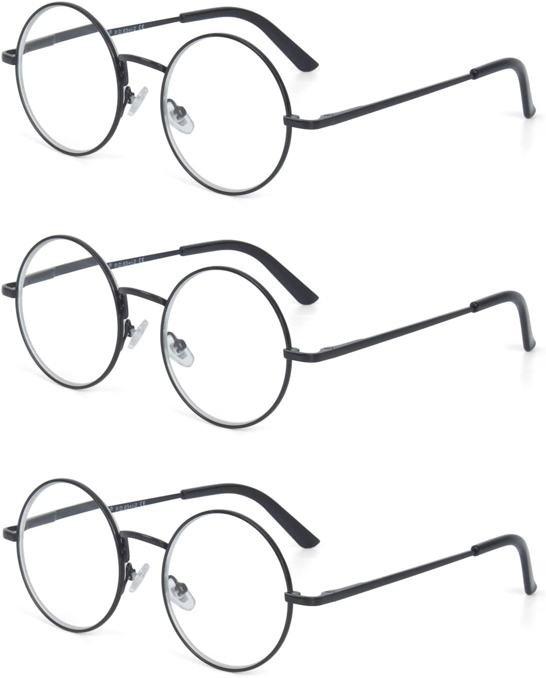 Metal Frame Round Reading Glasses with Spring Hinge (Black, Silver and Gunmetal)