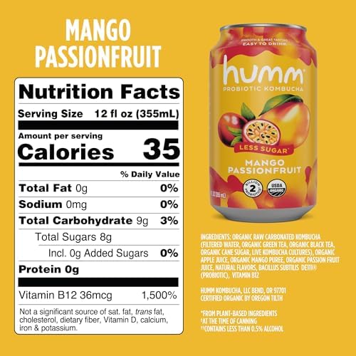 Humm Kombucha Mango Passionfruit, Organic, Vegan & GMO Free (24 Pack)