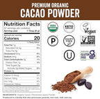 Organic Cacao Powder, Unsweetened, 8 oz (227 g) – Rich Dark Chocolate Flavor, Perfect for Baking, Smoothies & Hot Chocolate – Vegan, Keto, Paleo, Non-GMO & Gluten-Free Cocoa Powder