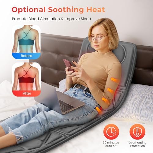 CuPiLo Massager Mat Full Body,Heated Massage Pad with 10 Vibration Motors & 5 Massage Modes,Massage Cushion for Back,Lumbar,Leg,Bed Massager Length 67",Gifts for Dad,Mom