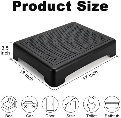 Lawei Mobility One Step Stool for Elderly/Adult, 3.5 Inch Plastic Platform Step Stool with Non-Slip Ribbed, Portable Wide Half Step Stools for Car, Bed, Stairs, Bathroom, Indoor Outdoor, Holds 400Lbs