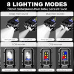 500LM Clip on Flashlight, 2Pack 8 Modes Running Light for Runners Rechargeable Safety Lights Portable COB Flashlight for Night Working, Running, Camping, Fishing, Hiking, Dog, Gift