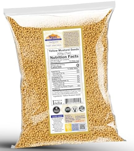 Rani Yellow Mustard Seeds Whole Spice 7oz (200g) ~ Ideal for Pickling, Dressing and Making Ground Mustard for Cooking, All Natural | Vegan | Gluten Friendly | NON-GMO | Kosher | Indian Origin
