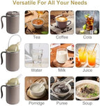 VOPHIA Senior Water Cup Sippy Cups for Elderly, 13.5oz Spill Proof Cup, 3 in 1 Stainless Steel Sippy Cup with Lids, No Spill Feeding Cups for Patient Disabled Maternity Drink Water Milk Soup (Coffee)