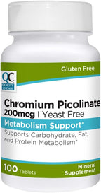 Quality Choice Chromium Picolinate 200 mcg for Support of Carbohydrates, Protein, and Fat Processing. 100 Tablets. Free of Preservatives, Artificial Flavors & Gluten.