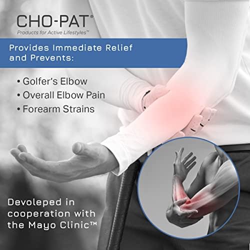 Cho-Pat Golfer’s Elbow Support Strap, Designed In Cooperation w/ the Mayo Clinic, Adjustable Compression Forearm Support for Golfer’s Elbow, Overuse Syndromes, and Muscle Strains, Small