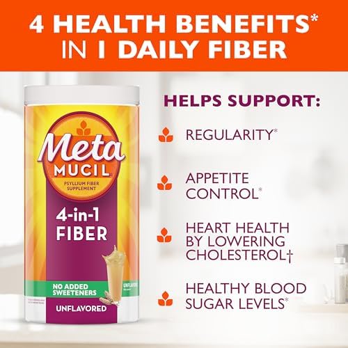 Metamucil, Psyllium Husk Powder, Unflavored with No Added Sweeteners, 114 Servings, 4-in-1 Fiber Supplement, Daily Psyllium Husk Fiber Powder Help Support Digestive Health by Promoting Regularity*