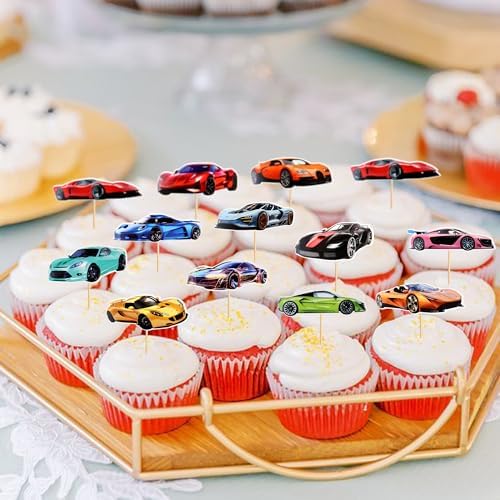 36Pcs Realistic Sports Car Cupcake Toppers Race Car Cupcake Picks Supercar Food Picks for Racing Baby Shower Boys Car Birthday Cupcake Decorations Supercar Sport Cars Club Party Supplies