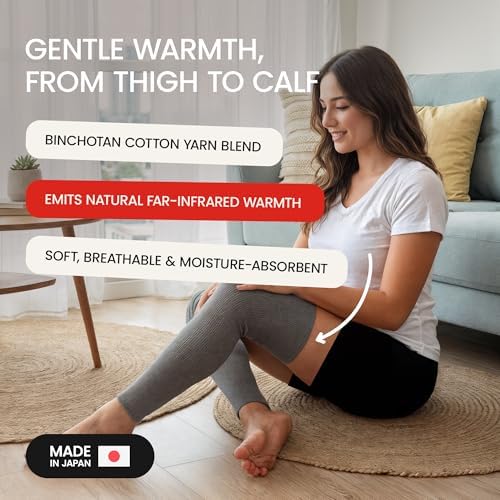 SENIOR ICARE Elastic Cotton Knee Warmers, Long Knee Sleeves for Men and Women - Circulation Support and Joint Pain Relief, Arthritis Aid, One Pair, Made in Japan