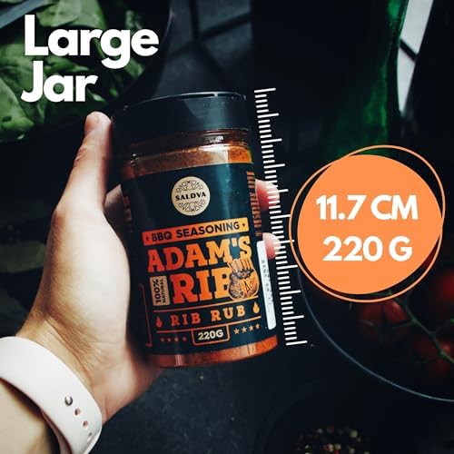 Adam's Ribs BBQ Rib Rub - 100% Natural and Unique Seasoning - Perfect Blend Of Spices For Juicy BBQ And Grill Ribs - Large Jar (220g)