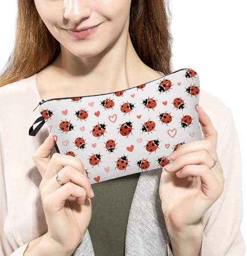 Livel lhood Ladybug Makeup Bag Cute Small Makeup Organizer Bag Travel Toiletry Zipper Pouch Love Cosmetic Bag Gift for Women
