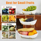 Ceramic Fruit Bowl for Kitchen Counter - 3 Tier Fruit Basket with Metal Stand, Tiered Fruit Stand for Countertop, Snack, Nuts, Cake, Dessert, Cute (Gold, Small) 1