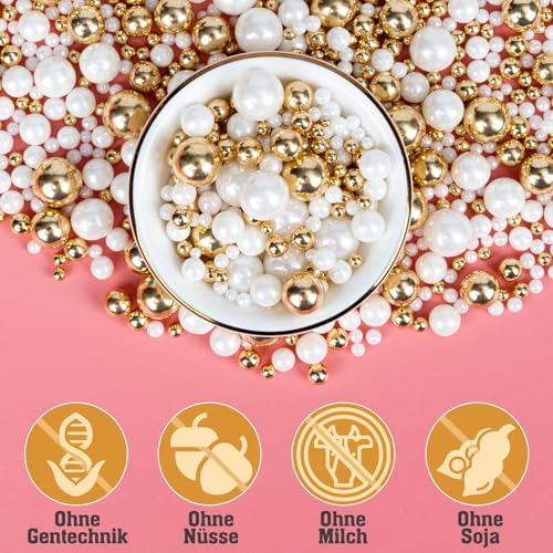 Twisweet Edible Pearl Sprinkles, Gold and White Pearls for Cake Decorating, Gold Sugar Sprinkles for Baking, Mix Size Candy Pearls, Cake Topper Ice Cream Toppings Cupcake Cookie Dessert Decorations, Christmas Wedding Birthday Party Supplies (130g/4.58oz)