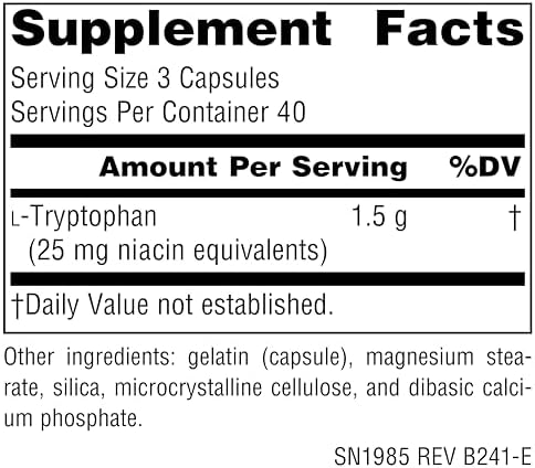 Source Naturals L-Tryptophan, for Mood, Relaxation, and Sleep*, 500mg - 120 Capsules
