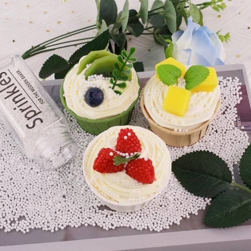 LEBERY Pearl Sugar Sprinkles Mini White Edible Pearls 2mm 130g/4.6 Oz White Edible Balls Sprinkle Sugar Pearls for Cake Decorating Candy Pearl Cake Ice Cream Toppings Wedding Chirstmas Supplies