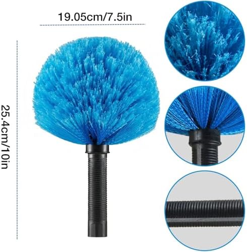 Screw on Cobweb Duster Brush Head | Spider Web Brush for Outdoor and Indoor Web Cleaning, Twist-On Corner Duster Fits Standard US 3/4 Inch Acme Threaded Poles (Pole Not Included) (Blue)