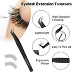 Ms.Queen Fiber Tip Lash Tweezers, Precise Diamond Grip L-Shape Boot Volume Eyelash Extension Tweezers,Black