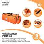 PrimaCare KB-1172 EMT First Responder Oxygen O2 Gear Bag with Multiple Compartments, Waterproof Reinforced Bottom, Heavy-Duty Zipper, 32" x 12" x 13", Orange