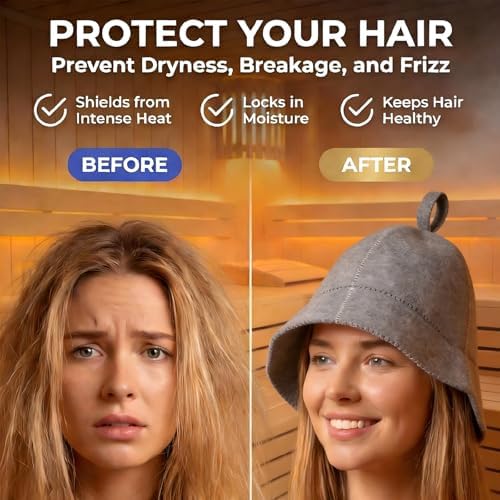 Wool Felt Sauna Hats Set: Russian Sauna Caps for Men & Women, Natural Breathable Felted Wool Hat, Steam & Heat Therapy Hats (2 Packs)