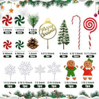 Merry Christmas Cake Topper Gingerbread Man Cake Decorations Candy Cane Pine Needle Snowflake for Christmas Theme New Year