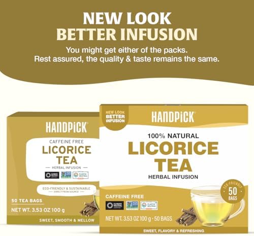 HANDPICK, Licorice Root Tea Bags (50 Count, 2g/tea bag) Licorice Tea | Non-GMO, Caffeine Free | Goodness of Cinnamon, Blackpepper, Clove, Cardamom & Ginger