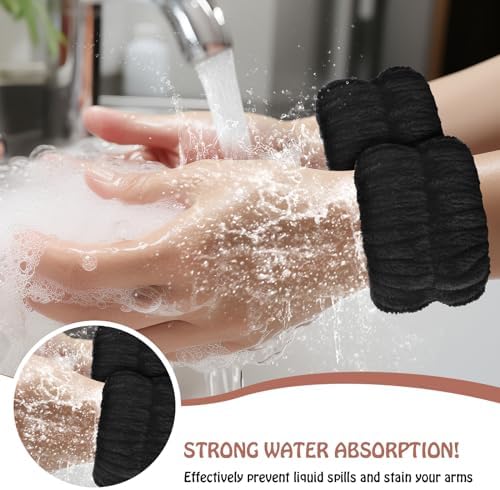Darfukei Wrist Bands for Washing Face, 4pcs Spa Face Washing Wristbands, Microfiber Arm Wrist Towels, Absorbent Wash Wristbands for Woman Men, Prevent Water from Spilling Down Your Arms