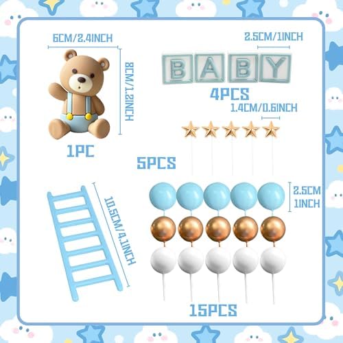 JeVenis Blue Bear Cake Decoration Baby Bear Baby Shower Cake Topper Bears Train Cake Decoration Baby Shower Birthday Cake Decoration