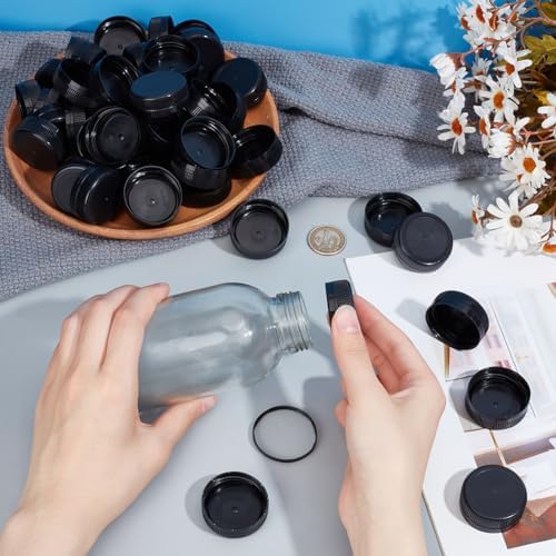 OLYCRAFT 50Pcs Plastic Bottle Caps 37.5mm Black Screw-On Lids Inner Diameter Bottle Jug Storage Lid Plastic Tamper Seal Lids Replacement Cap Twist Cap for Juice Bottles Dispenser Caps