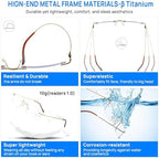 Titanium Frameless Reading Glasses for Men Women, Blue Light Blocking Readers 1.0 1.5 2.0 2.5 3.0 3.5